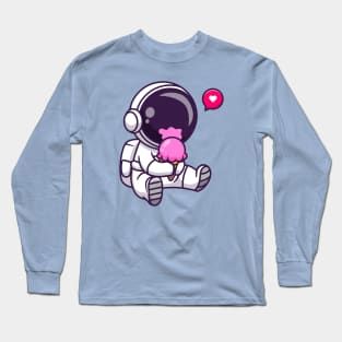 Cute Astronaut Eating Ice Cream Cartoon Long Sleeve T-Shirt